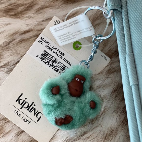 NWT Kipling 100 Pens Printed Case Bag Pouch Green Tonal - Picture 6 of 11